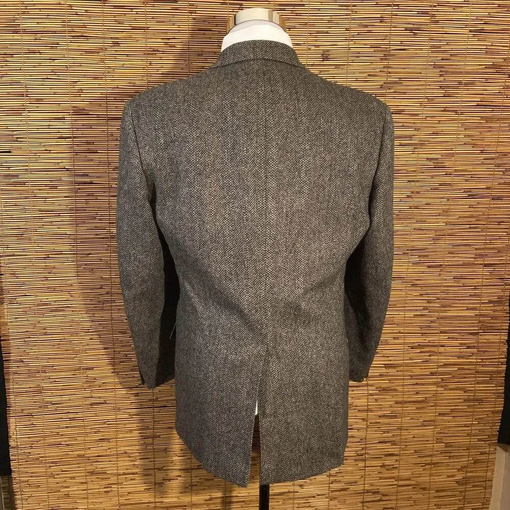 Classic Tweed Wool Herringbone Blazer Gray Men’s Size 40 Sport Coat Jacket